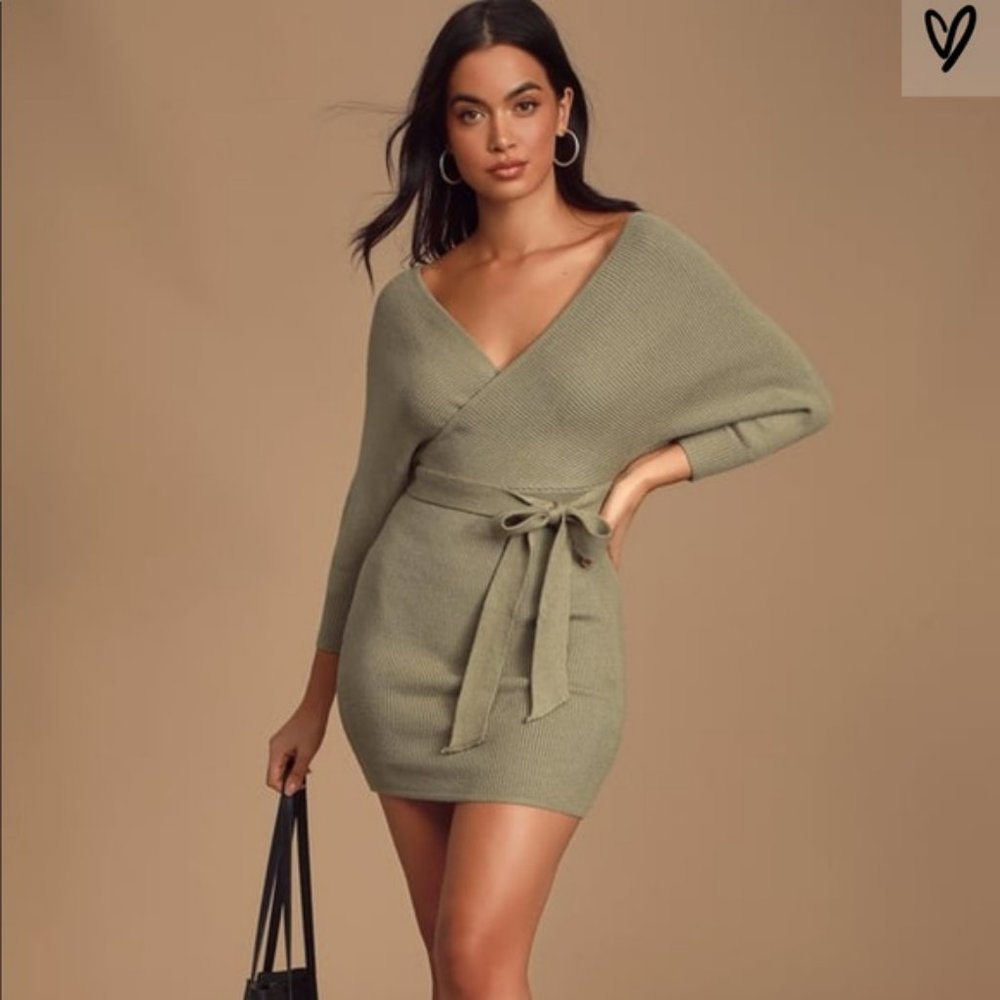 Lulus Sage Dolman Sleeve Bodycon Sweater Dress